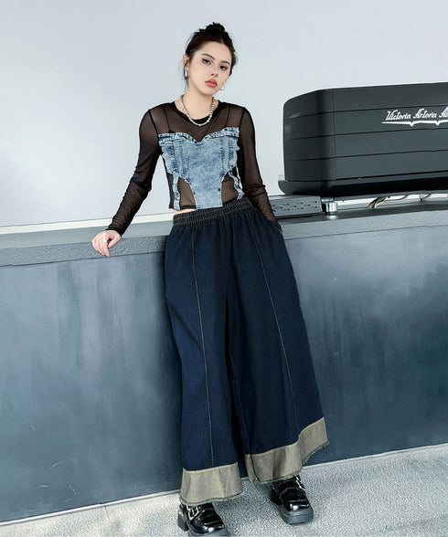 Stitch Contrast Color Wide Denim